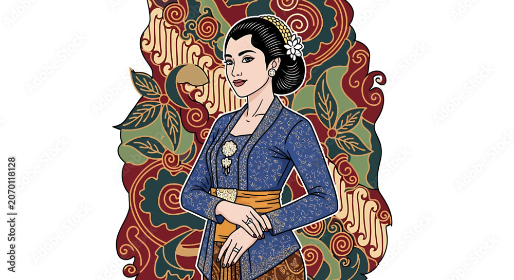 Obraz premium Woman in Traditional Blue Attire Portrait.