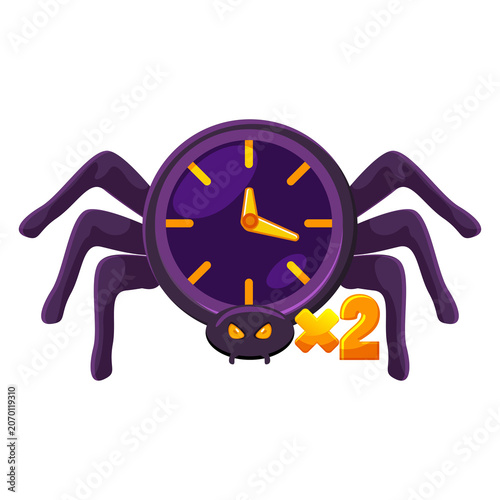 Cuadro en lienzo Halloween spider clock with x2 bonus multiplier isolated on transparent backgrou