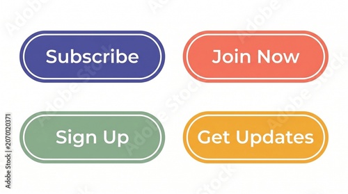 Set of Colorful Rounded Web Buttons for Email Newsletter Subscription and Digital Call to Action Elements