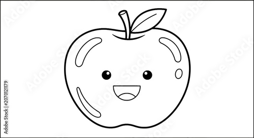 Cute smiling apple fruit coloring page for kids