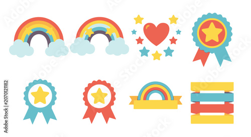 Colorful reward stickers with rainbows and heart