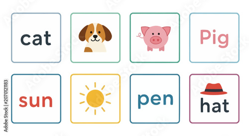 Educational word and picture matching flashcards for children