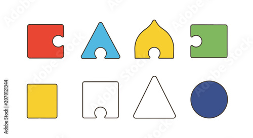 Geometric puzzle shapes in vibrant colors