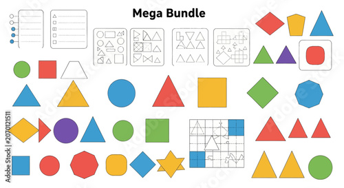 Colorful geometric shapes and educational diagram bundle