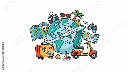 A colorful illustration of travel-related items (8)