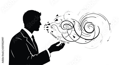 Businessman creates abstract shapes representing the power of creative thinking.