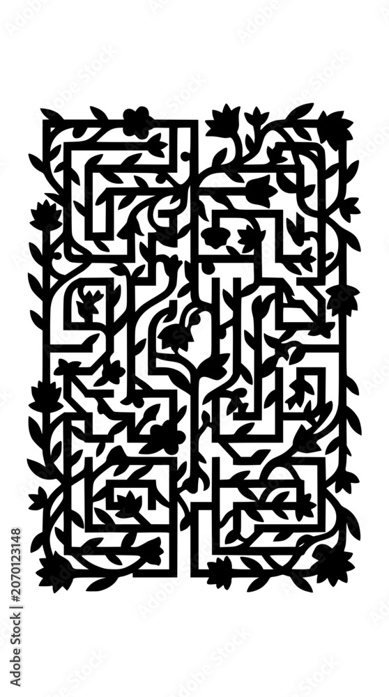 Fototapeta premium Floral Maze Silhouette Pattern Illustration