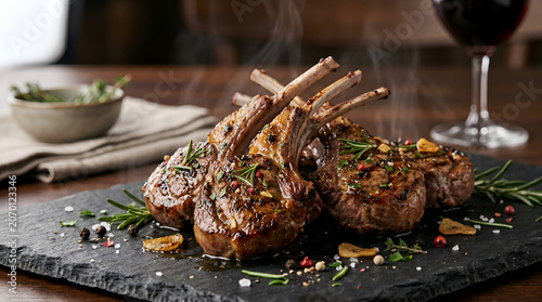 Juicy Grilled Lamb Chops with Rosemary in Ultra Realistic Gourmet Close-Up