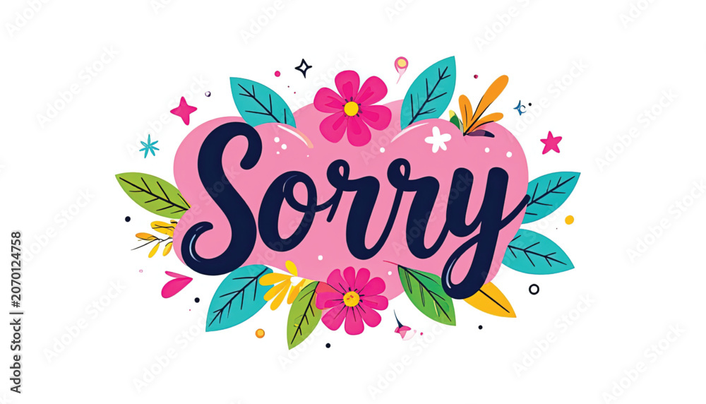 Fototapeta premium Colorful Sorry Text with Flowers.