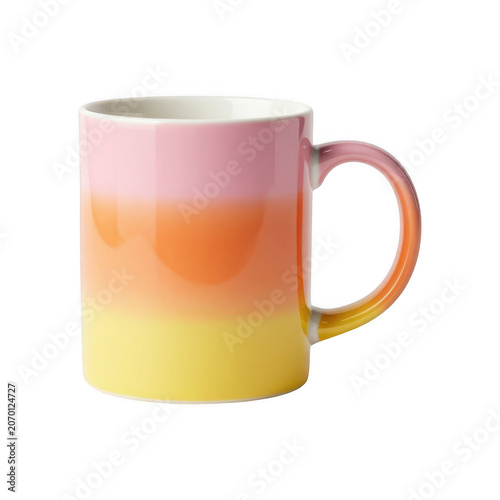 Ombre mug with pink, orange, and yellow gradient isolated on transparent background
