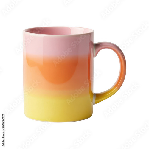 Ceramic mug with a pink, orange, and yellow gradient isolated on transparent background
