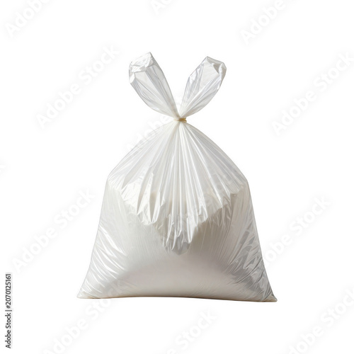 White trash bag tied at top, isolated on transparent background