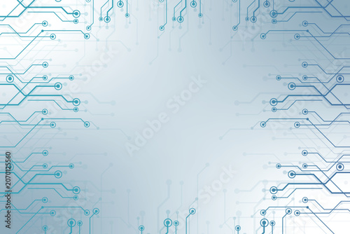 Blue Circuit Board Background with White Lines and Dots