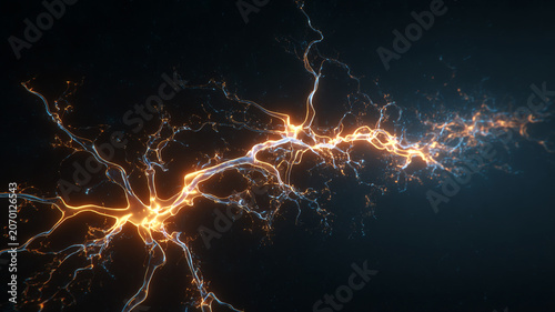 lightning shaped like branching neural network, abstract science concept