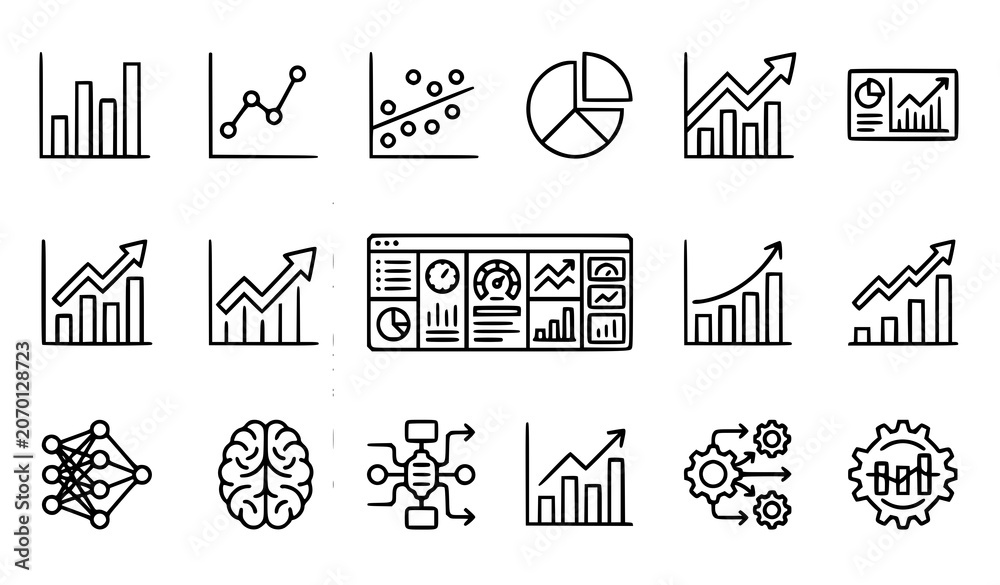 Fototapeta premium Algorithm Process Flow Line Icon Vector Set