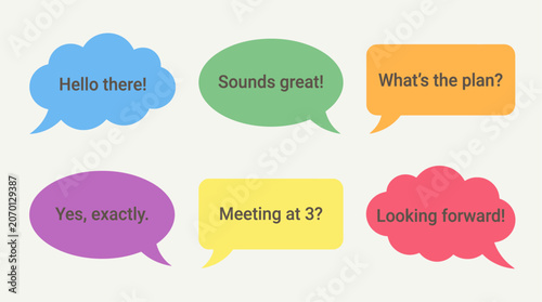 Obraz na plátně Colorful speech bubbles with friendly phrases.