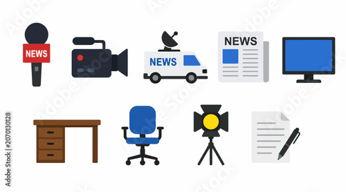 Bilde på lerret Collection of media and journalism icons and symbols.