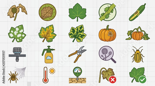 Photos Garden pest control and plant disease icons, 20 gardening vector elements, agric