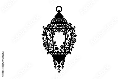 Ornate Vintage Lantern Silhouette with Rose and Floral Details