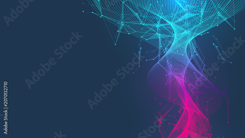 Colorful molecules background. DNA helix, DNA strand, DNA Test. Molecule or atom, neurons. Abstract structure for science or medical background, banner. Scientific illustration.