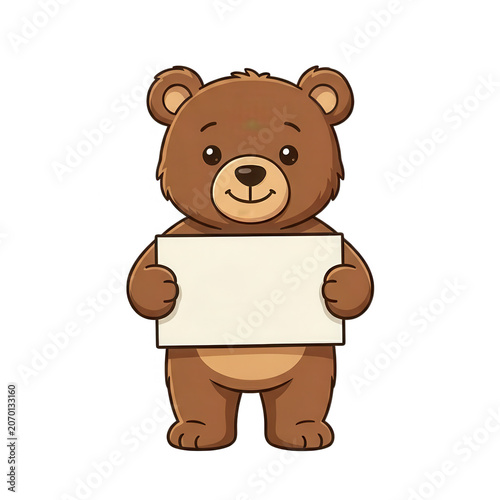 Cute Cartoon Bear Holding Blank Sign Transparent Background