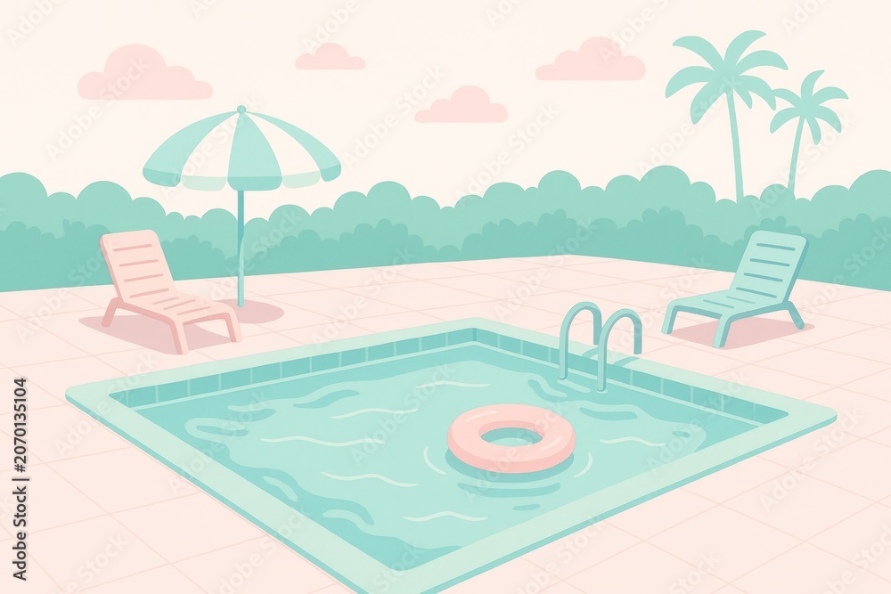 Fototapeta premium Retro poolside relaxation illustration.