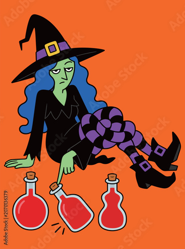Grumpy Witch with Potions