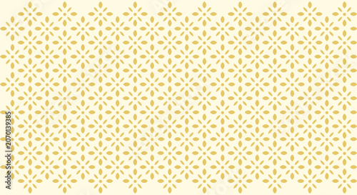 Elegant Gold Floral Geometric Seamless Pattern with Leaf and Petal Motifs on Soft Cream Background. Vector Illustration