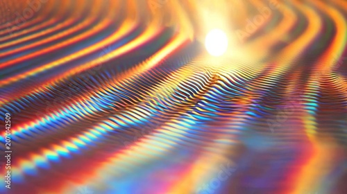 Stunning visual composed of iridescent colors and intricate holographic designs. 