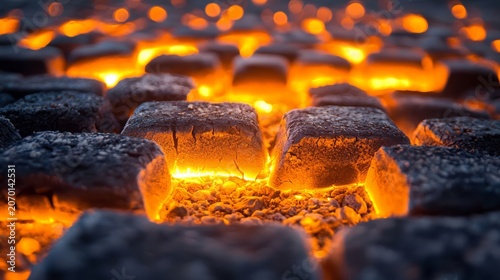 Captivating texture of glowing embers amidst dark ashes.