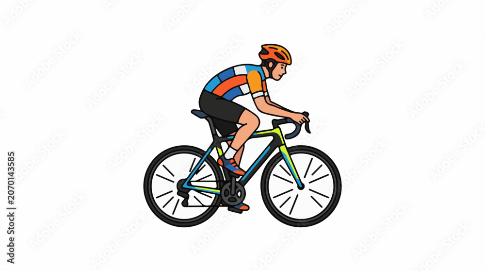 Fototapeta premium A colorful cartoon illustration of a cyclist riding a bike