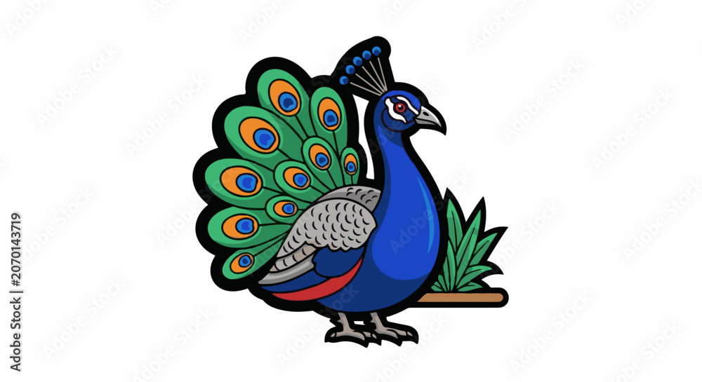Fototapeta premium A colorful peacock with vibrant blue, green, and orange feathers
