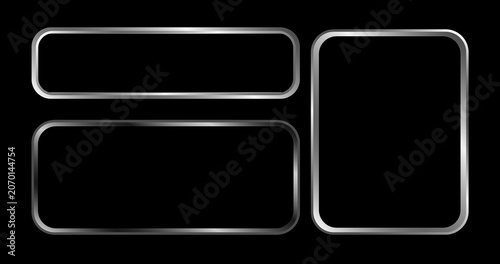 Three sleek, modern metallic frames on a black background, ideal for showcasing artwork or photographs.