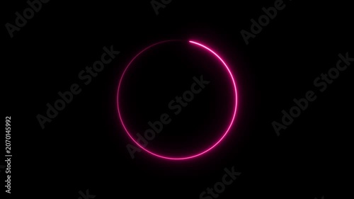 Neon pink glowing loading circle animation loop on black background, progress