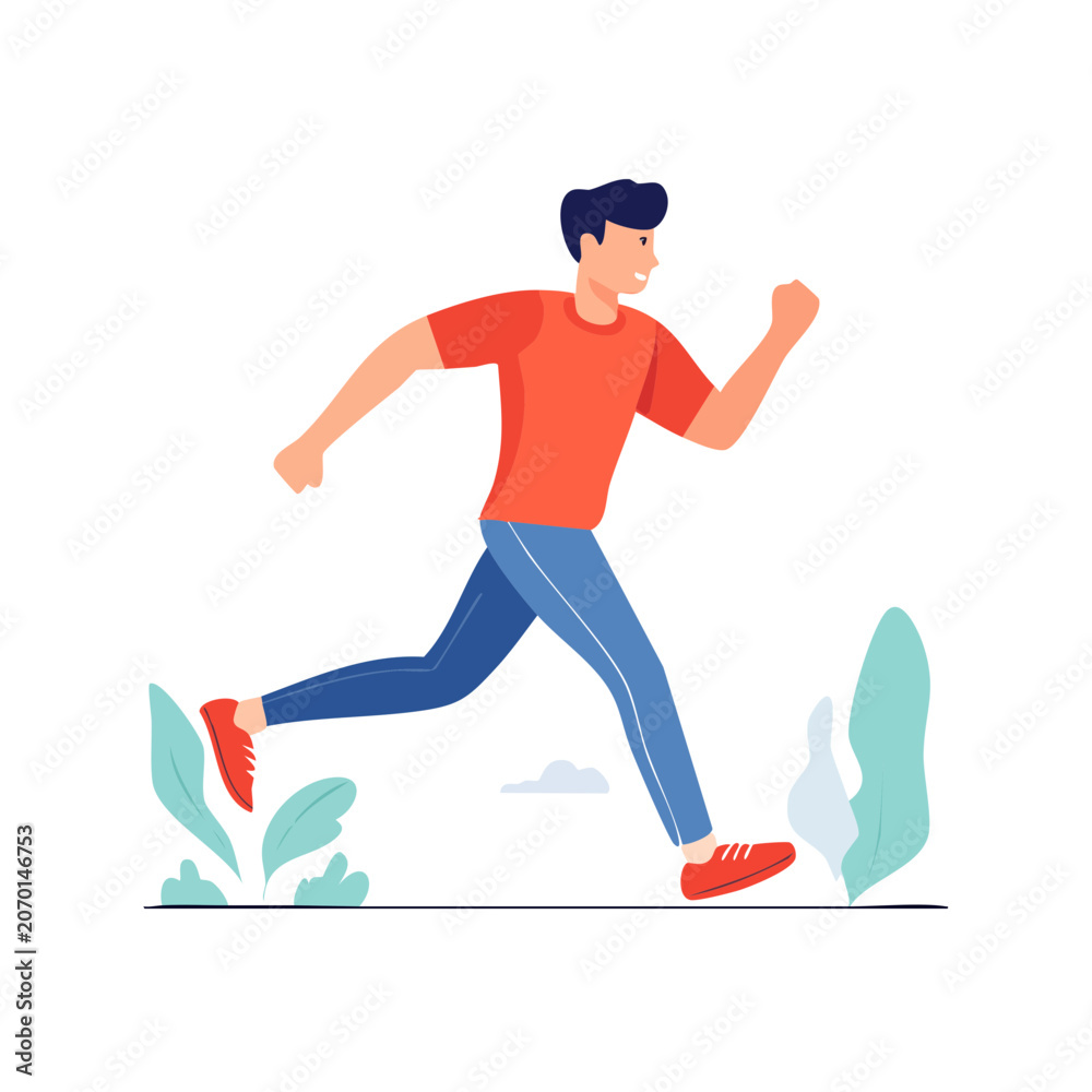 Obraz premium Man running in flat vector illustration