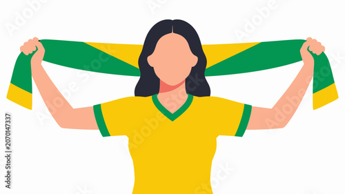 Obraz na plátně Woman wearing yellow Brazil football jersey.
