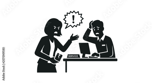 Tableau sur toile Angry customer and frustrated employee interaction black silhouette client woman