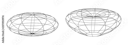 Εκτύπωση καμβά 3D wireframe sphere and deformed spheroid with concave indentation, abstract geo