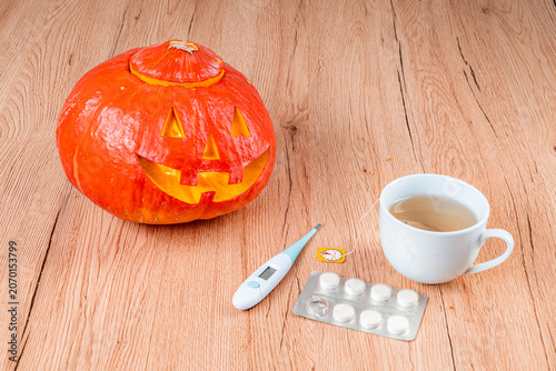Konstfotografi Jack o' lantern feeling unwell with seasonal Halloween illness