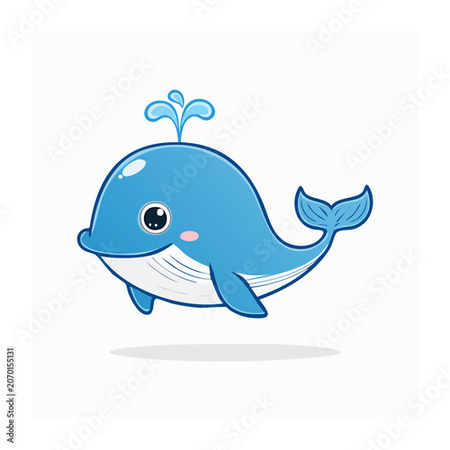 Cute cartoon blue whale with water spout