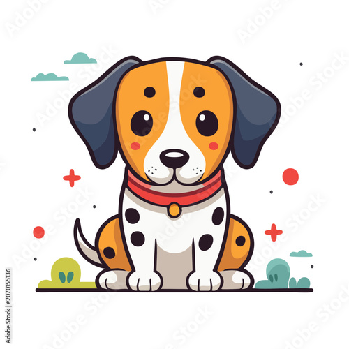 Cute Beagle Puppy Flat Vector Illustration
