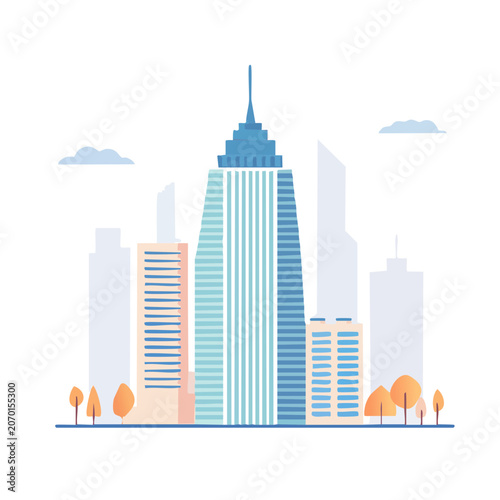 Flat illustration of a modern city skyline with skyscrapers