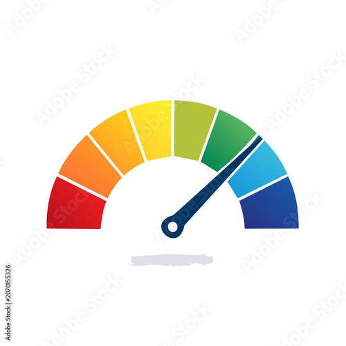 Flat speedometer gauge icon with colorful scale