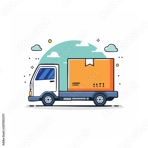 Flat illustration of delivery truck with package