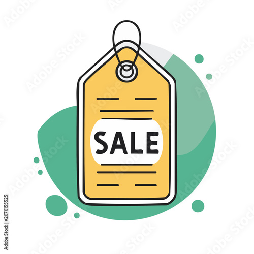 Yellow sale tag with green background
