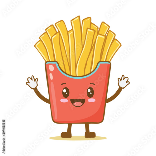 Cartoon French Fries Character with Arms and Smile