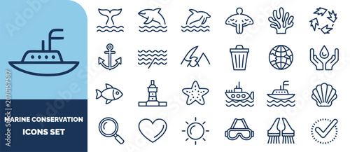 Photography Marine conservation set featuring ocean animals, nautical symbols, environmental