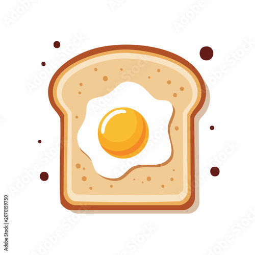 Fried Egg on Toast Flat Vector Illustration