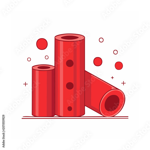 Red Cylinders and Geometric Shapes Vector Illustration