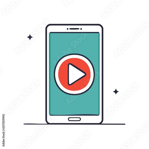 Smartphone with Play Button Icon in Flat Design